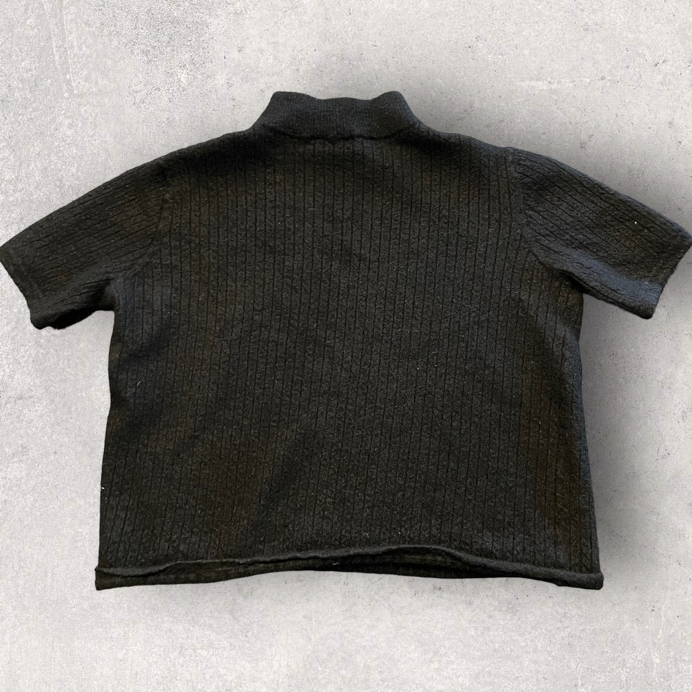 N. Peal Black 100% Cashmere Crop Short Sleeve Mock Neck Sweater Small